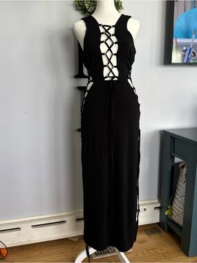 Forever 21 Black Lace-Up Backless Maxi Dress